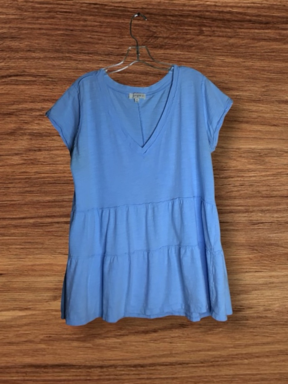 Umgee USA Blue Tiered Tunic Top XL 100% Cotton V Neck Boho